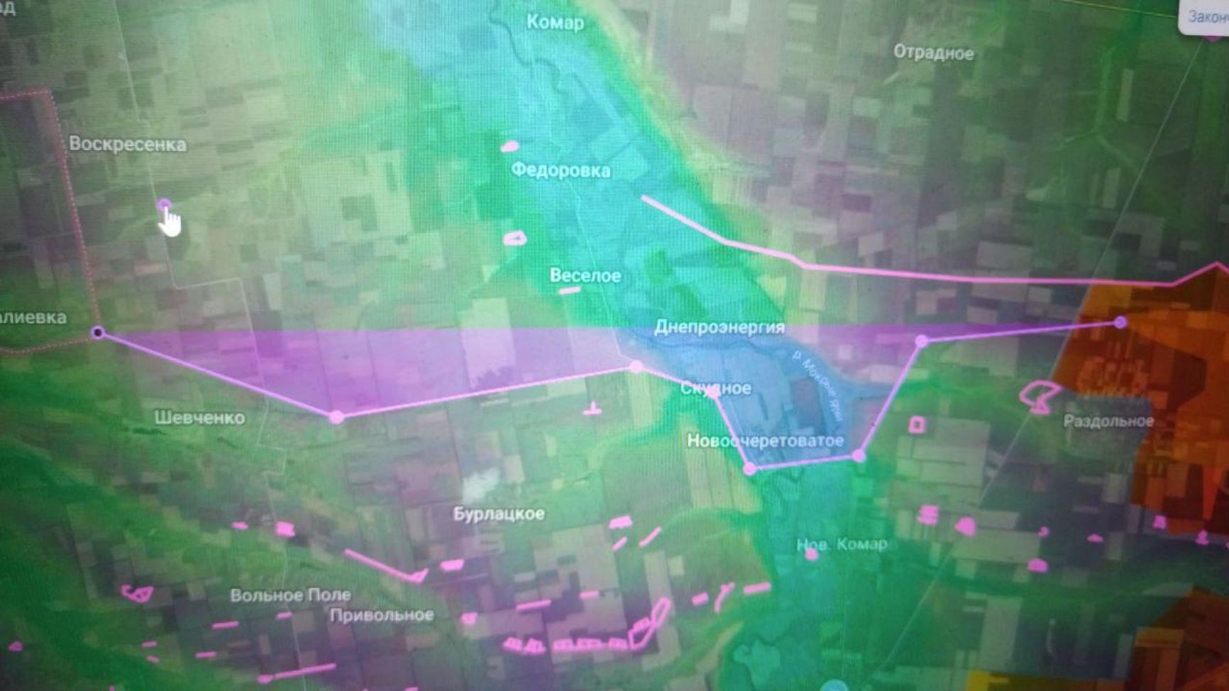 Схема оборонительных сооружений ВСУ на Времевском выступе