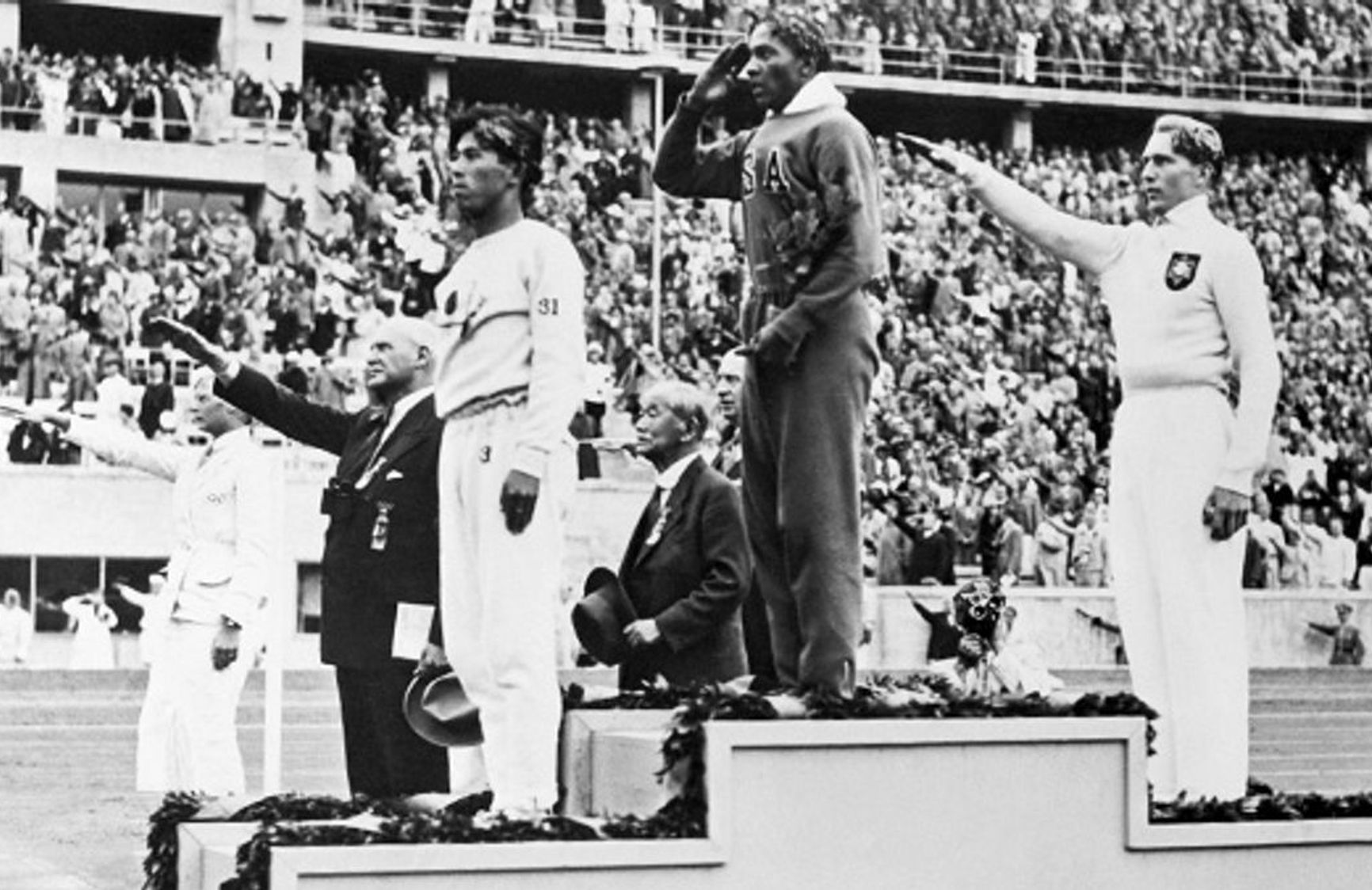 Athletes at the Berlin Olympics doing the Nazi salute