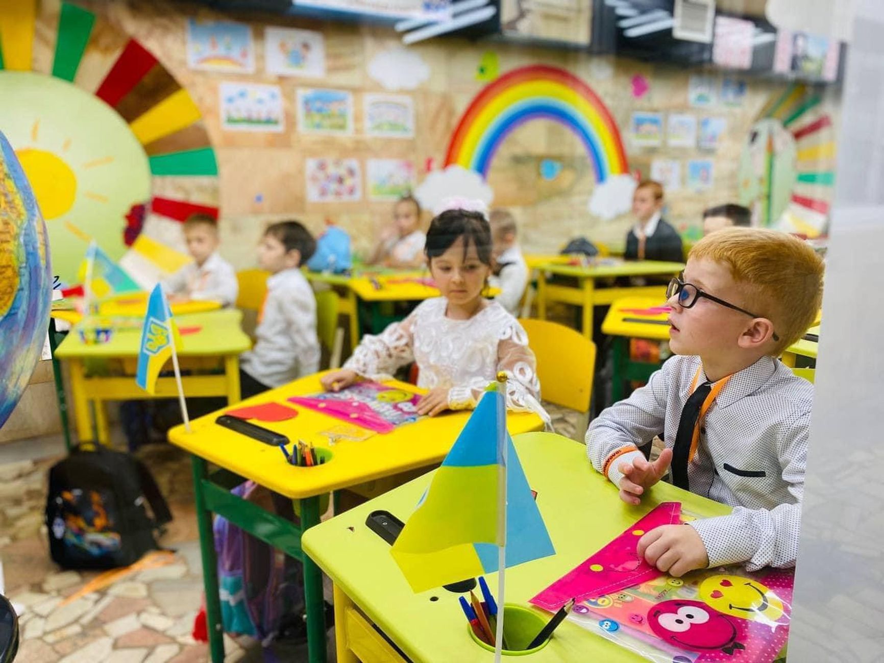 Children in a subway classroom