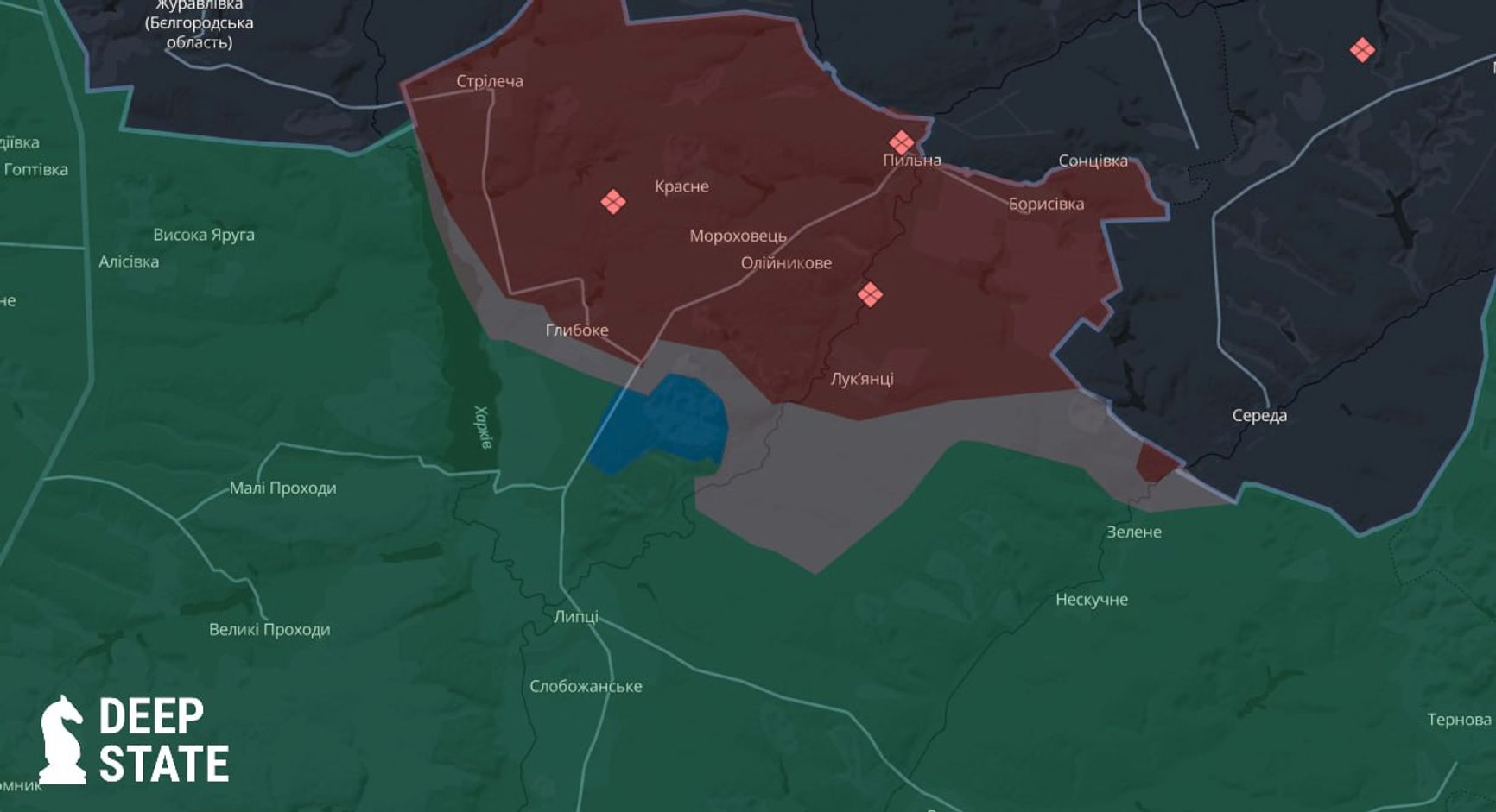 Продвижение ВСУ к северу от Липцов на харьковском направлении по версии DeepState